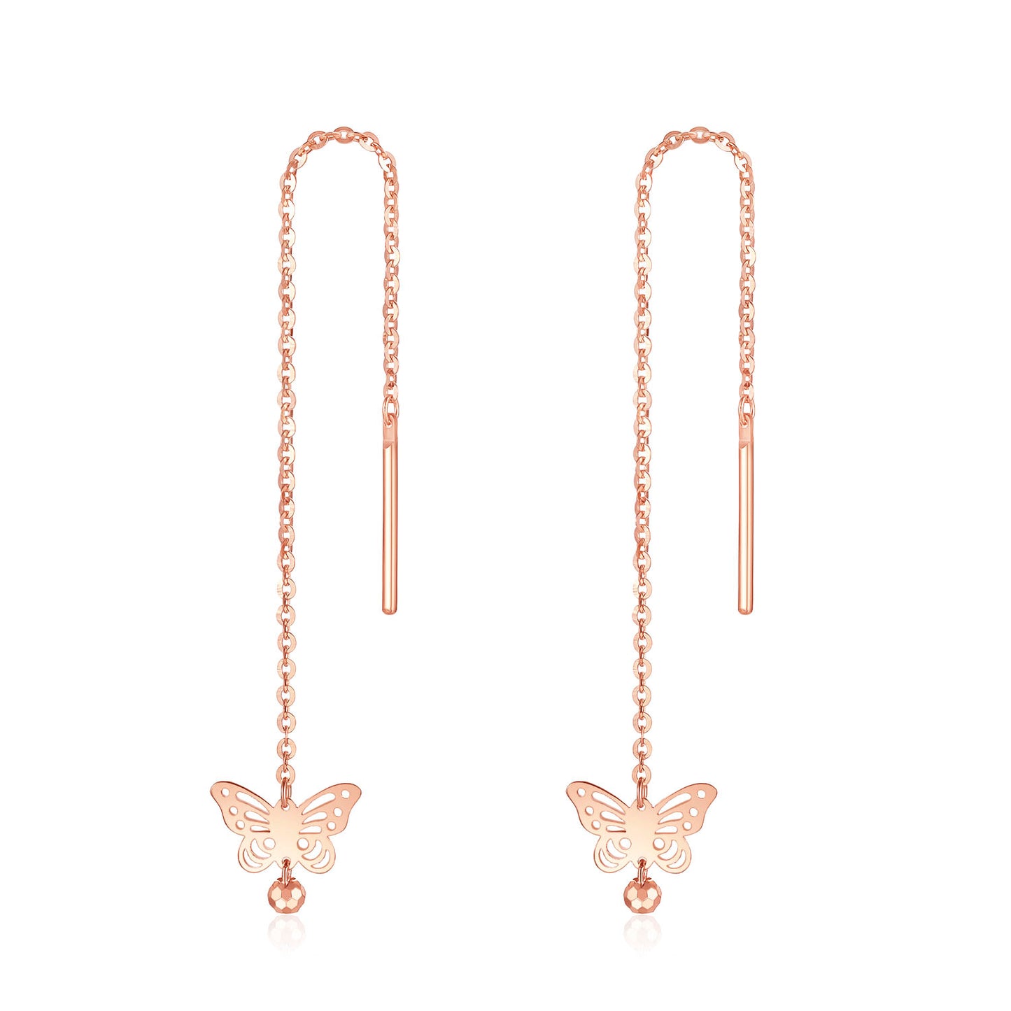 18K Rose Gold Plated Long Dangle Butterfly Earrings – An Exquisite Feminine Jewel Gift for Your Girlfriend