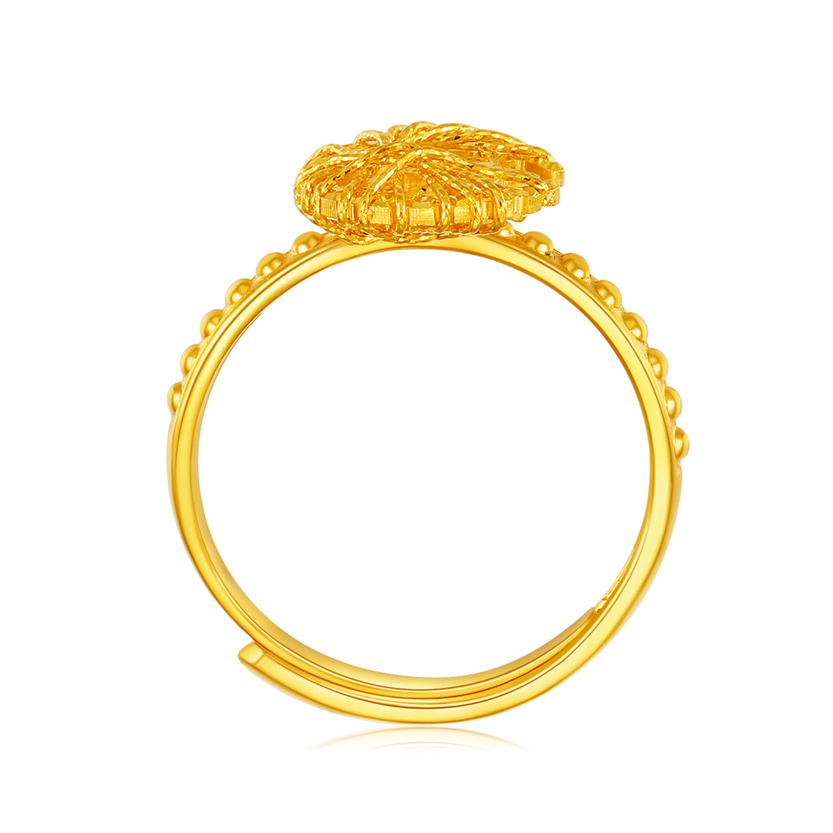 24K solid‑gold woven‑rope moon‑and‑star adjustable ring