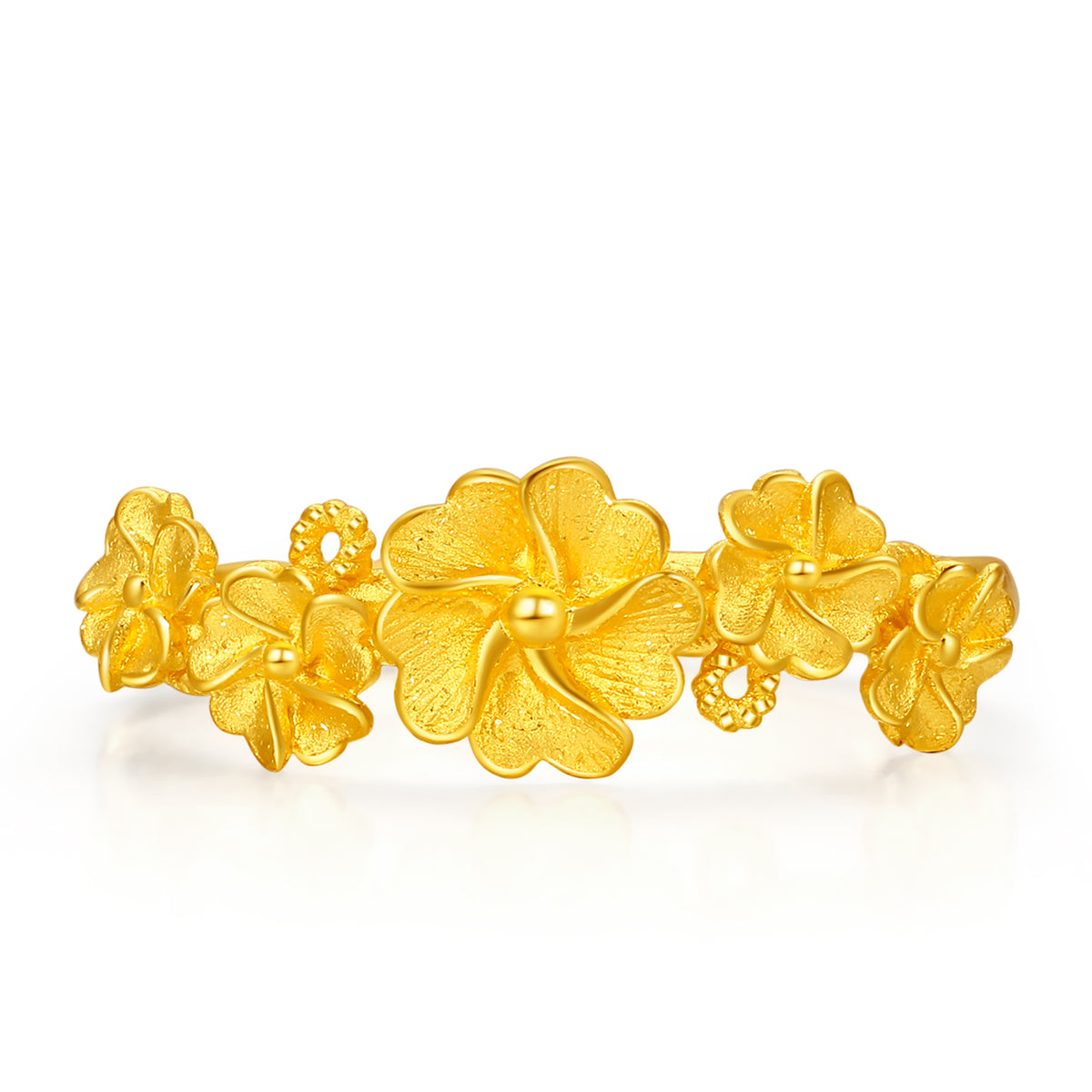 24K Solid‑Gold Multi‑Flower Adjustable Ring