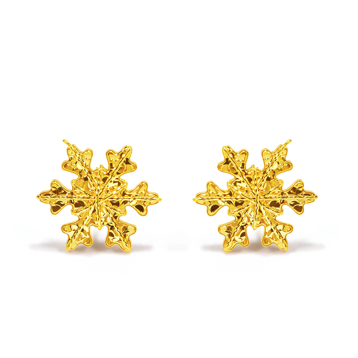 24K Solid‑Gold Snowflake Hook‑Back Stud Earrings