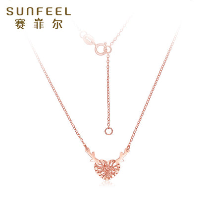 SUNFEEL's 18K Gold "One Deer, One You" Pendant Necklace with Red Gold Heart: A Thoughtful Gift for Your Beloved