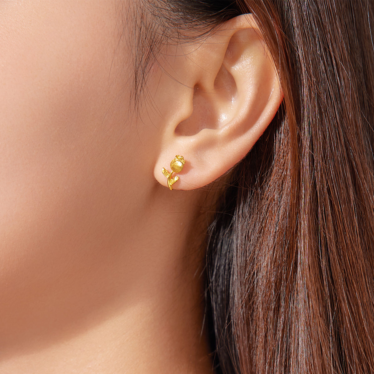 24K Gold Tulip Hook Earrings