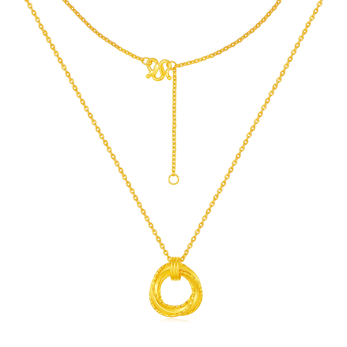 24K Solid‑Gold Intertwined Double‑Ring Pendant
