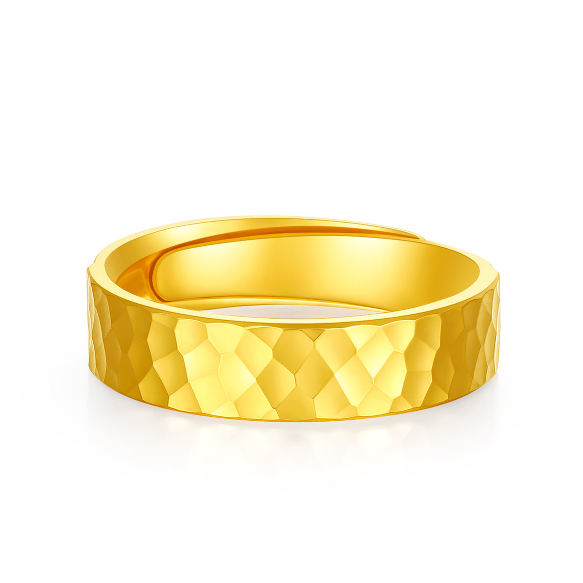 24K Solid‑Gold Hammered‑Finish Adjustable Band Ring
