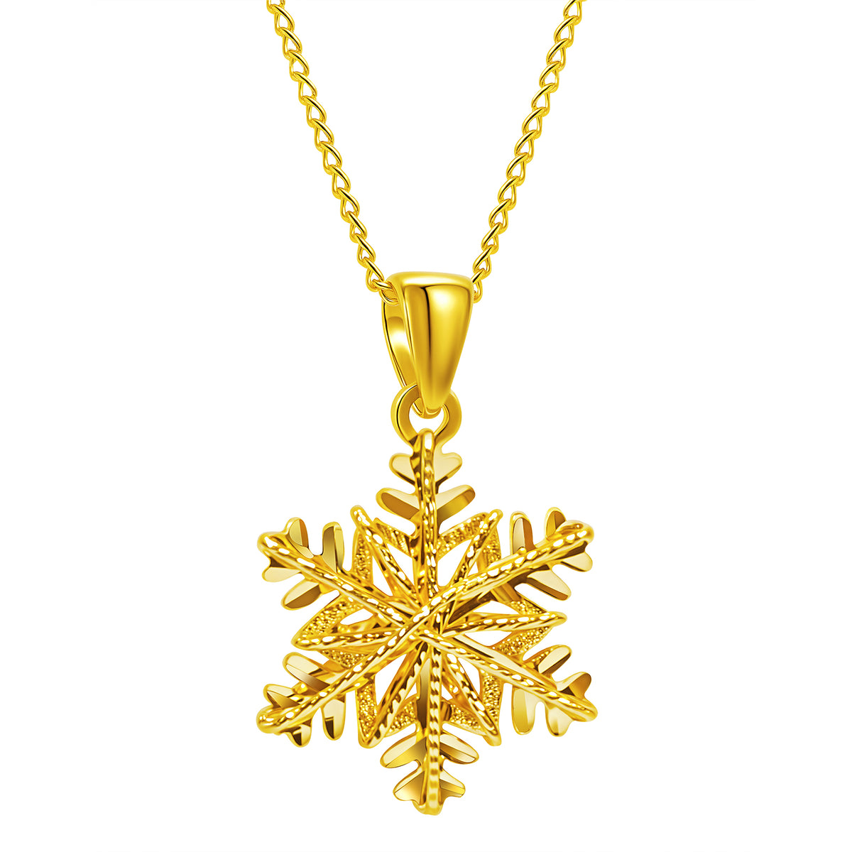 24K Solid‑Gold Snowflake Pendant