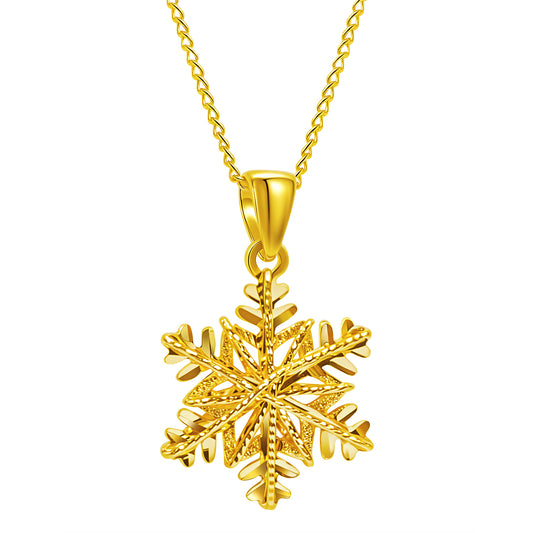 24K Solid‑Gold Snowflake Pendant
