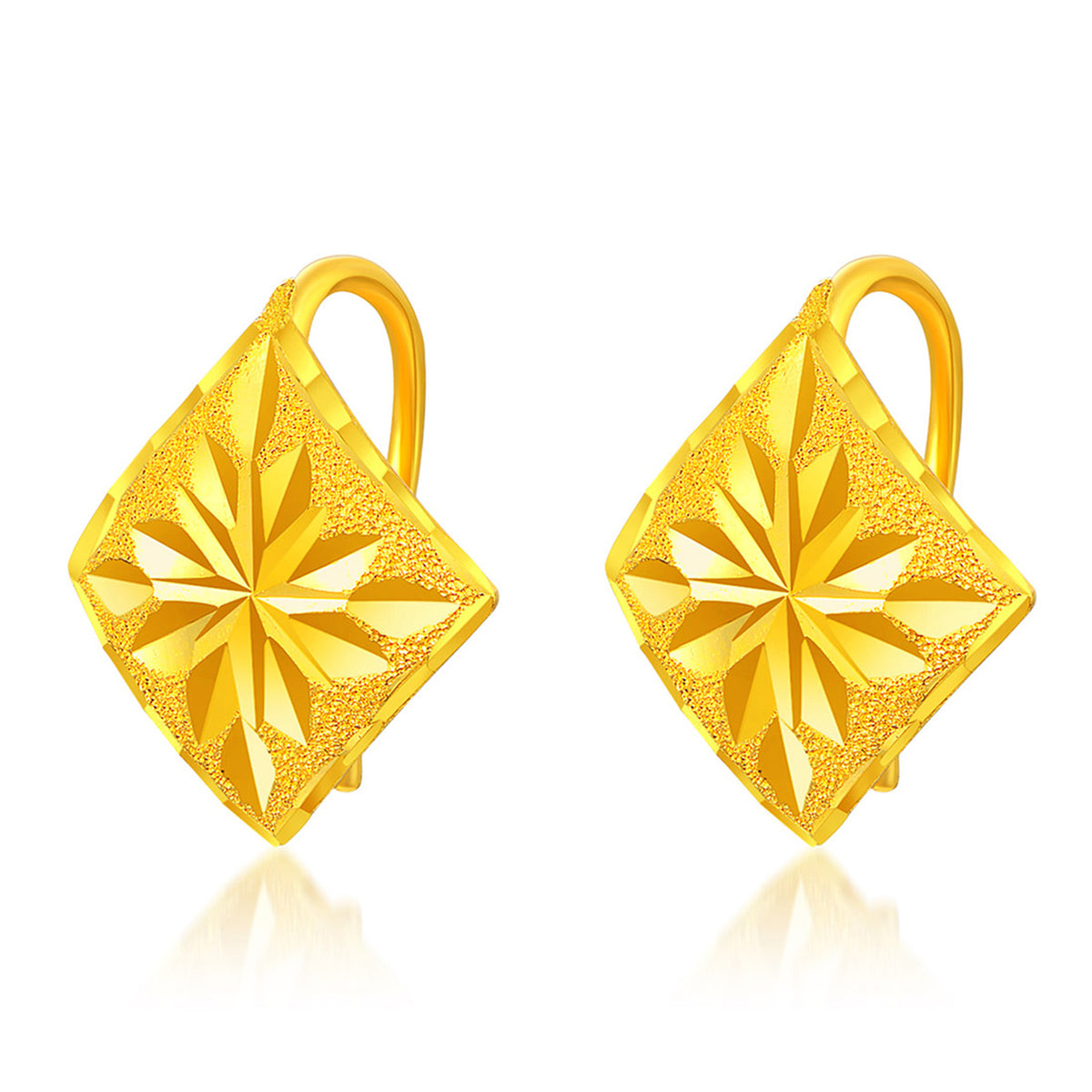 24K Gold Diamond‑Shape Clip‑On Hook Earrings