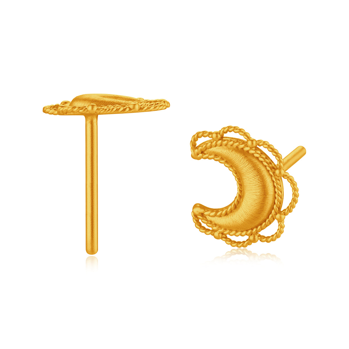 24K Solid‑Gold Crescent Moon Stud Earrings