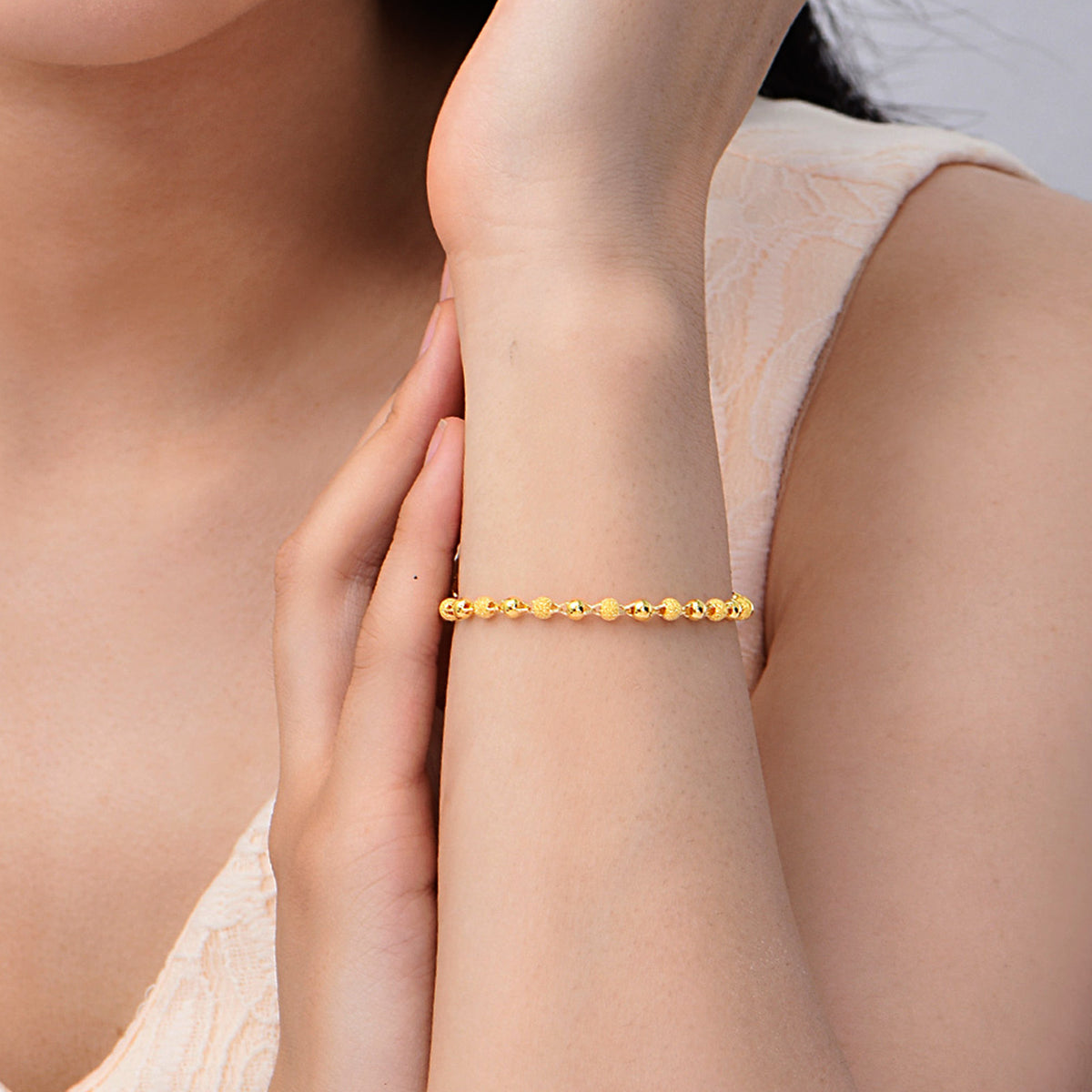 24K Gold Two‑Finish Gold Bead Bracelet