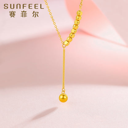 SUNFEEL's 18K Gold Cube Sugar & Bead Layered Necklace: A Versatile Y-Chain Collarbone Jewel