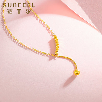 SUNFEEL's 18K Gold Cube Sugar & Bead Layered Necklace: A Versatile Y-Chain Collarbone Jewel