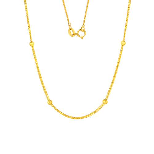 SUNFEEL's 18K Yellow Gold Chopard Link Necklace with Shining Bead Accents: A Glamorous 18-inch Statement Piece