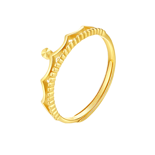 Regal 18K Gold Crown Adjustable Ring with Wave-Like Filigree Edging - A Glamorous Gift for Your Beloved