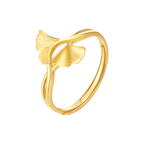 Exquisite 18K Gold Ginkgo Leaf Adjustable Ring for Her - A Nature-Inspired Fine Jewelry Gift