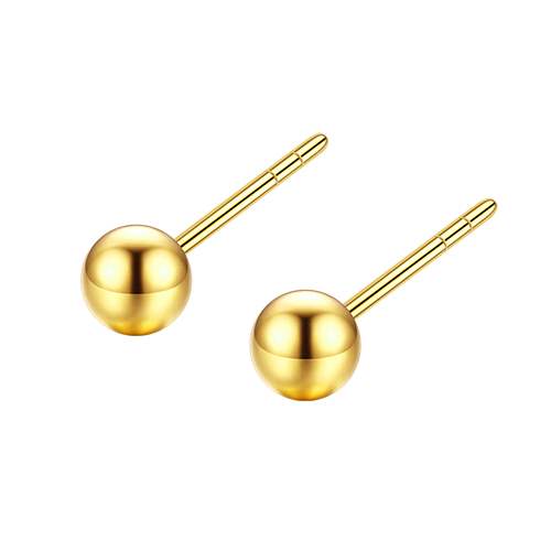 Luxurious 18K Gold Auspicious Bead Earrings with Au750 Healing Studs – Delicate 2.8mm Ball Studs