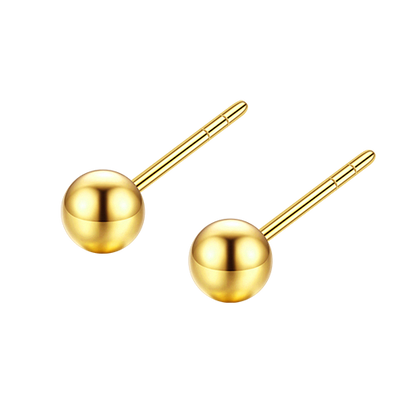 Luxurious 18K Gold Auspicious Bead Earrings with Au750 Healing Studs – Delicate 2.8mm Ball Studs