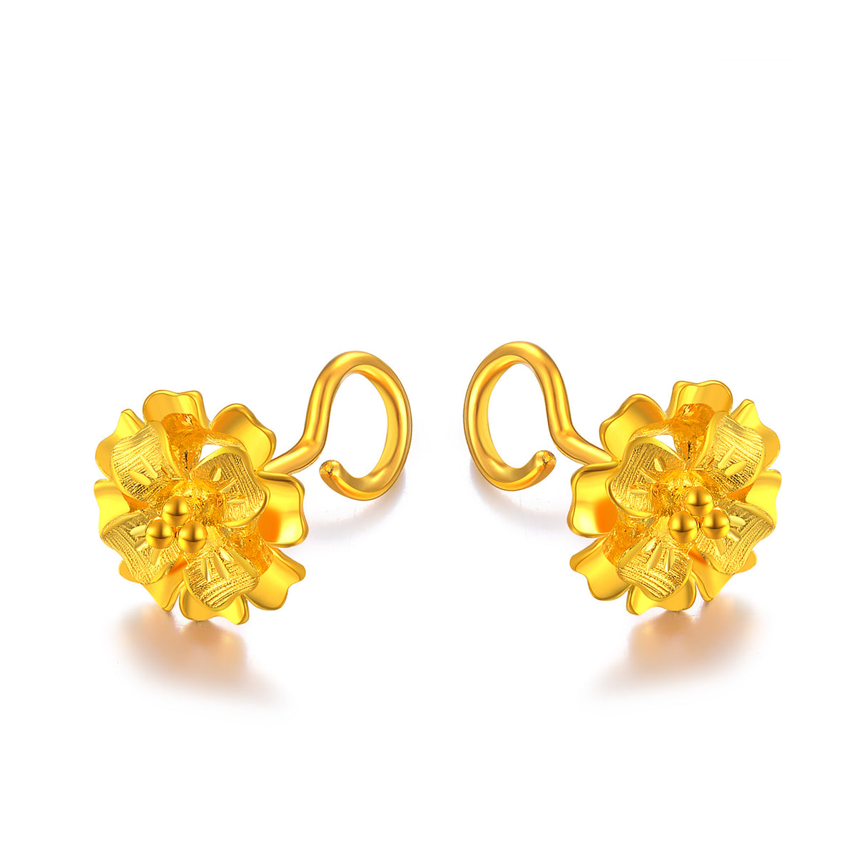 24K Gold Flower Curved‑Hook Stud Earrings