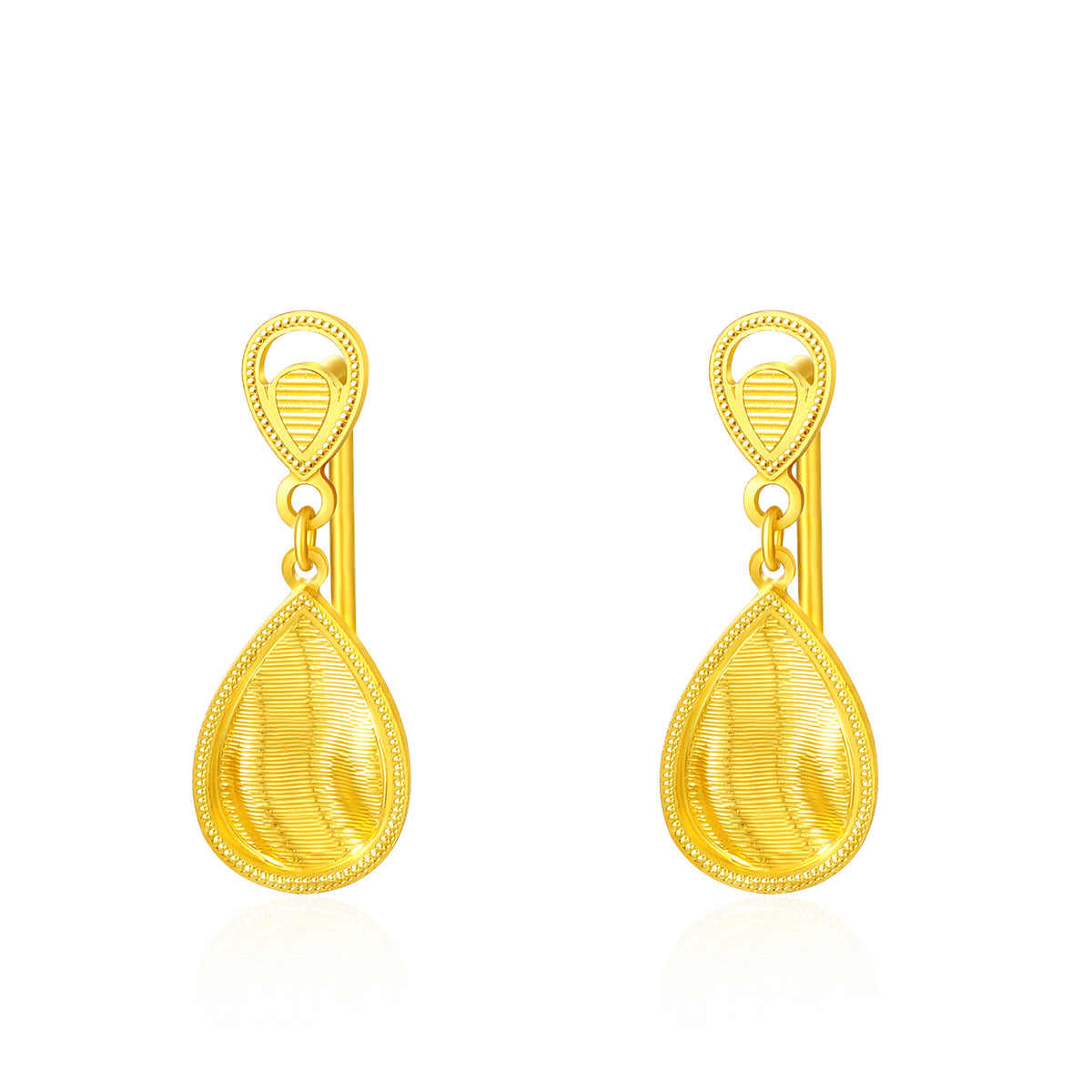 24K Solid‑Gold Teardrop Dangle Earrings