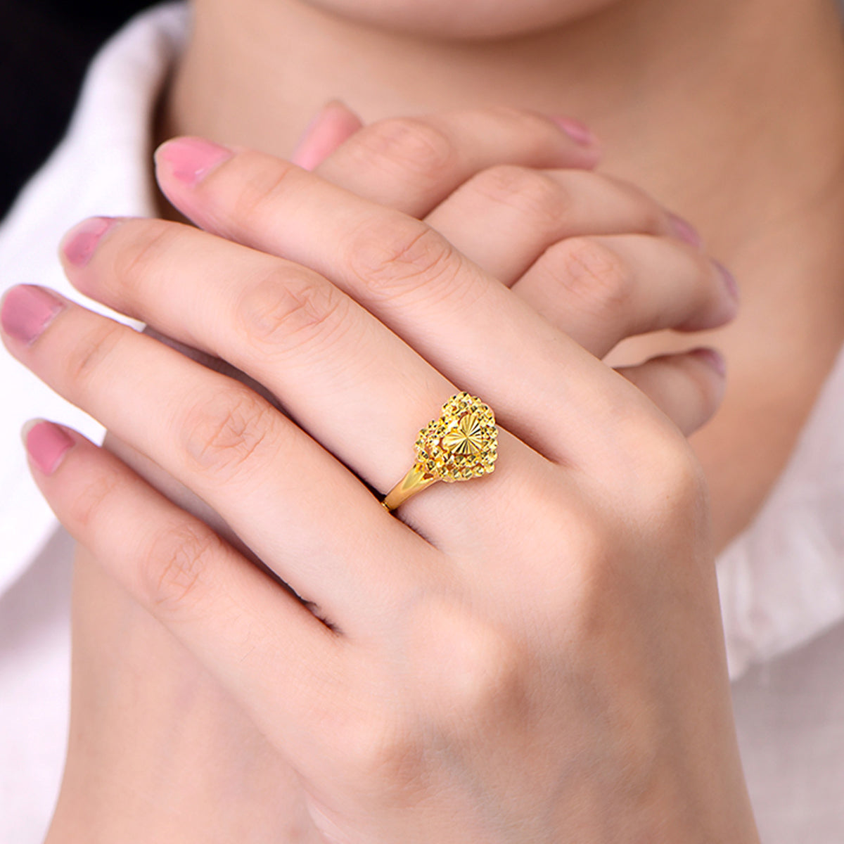 24K Gold Heart‑Shaped Adjustable Ring