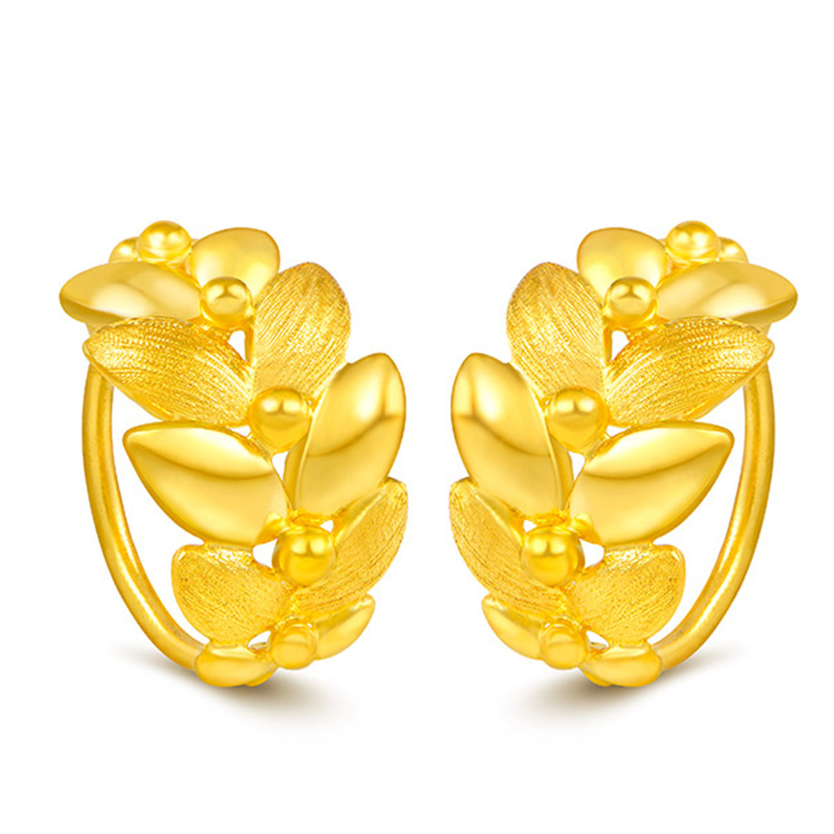 24K Gold Olive Leaf Click‑Hoop Earrings