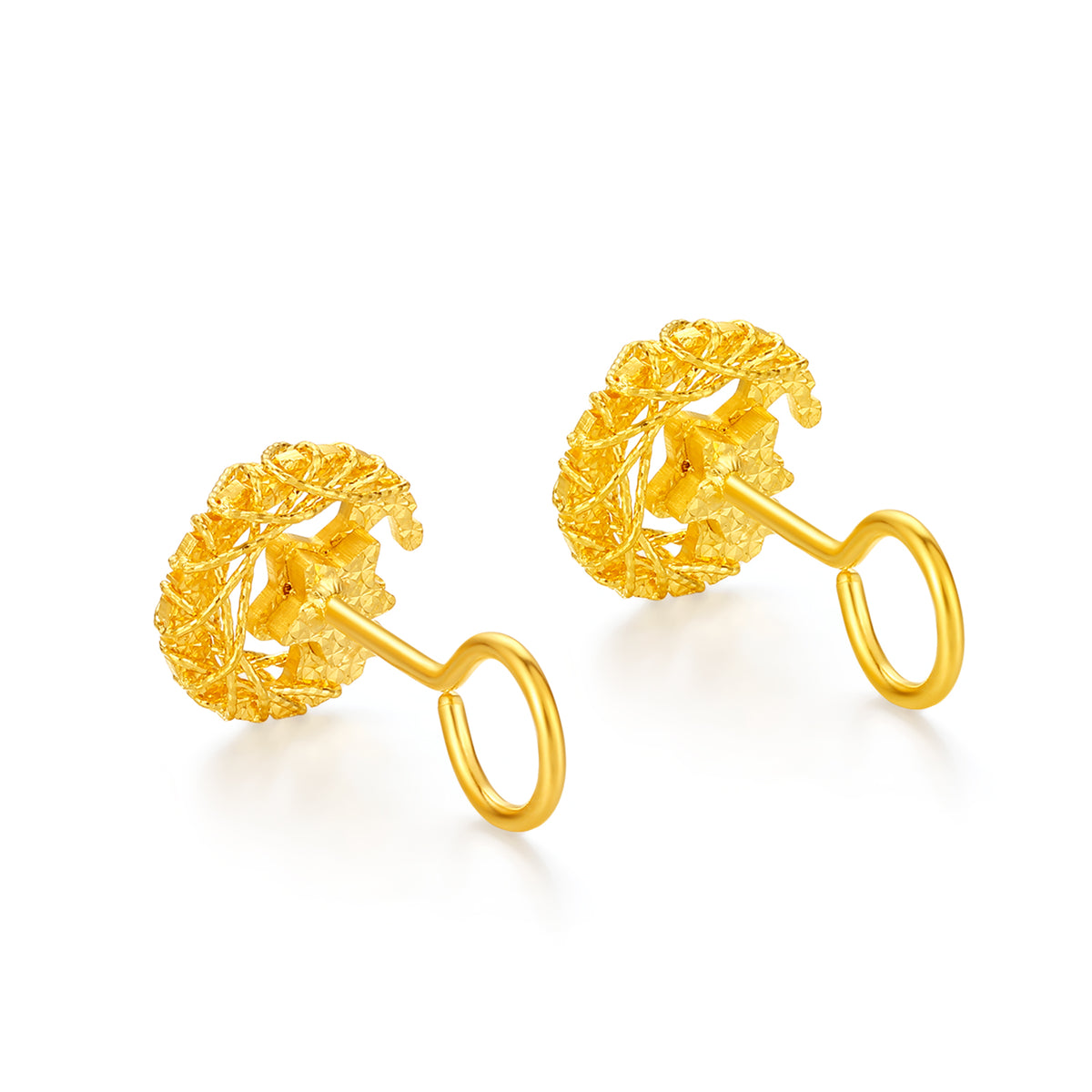 24K Solid‑Gold Moon & Star Hook‑Back Stud Earrings