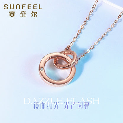 SUNFEEL's Dual Ring Diamond Pendant Necklace in 18K Gold: A Timeless Bridal Gift of Love