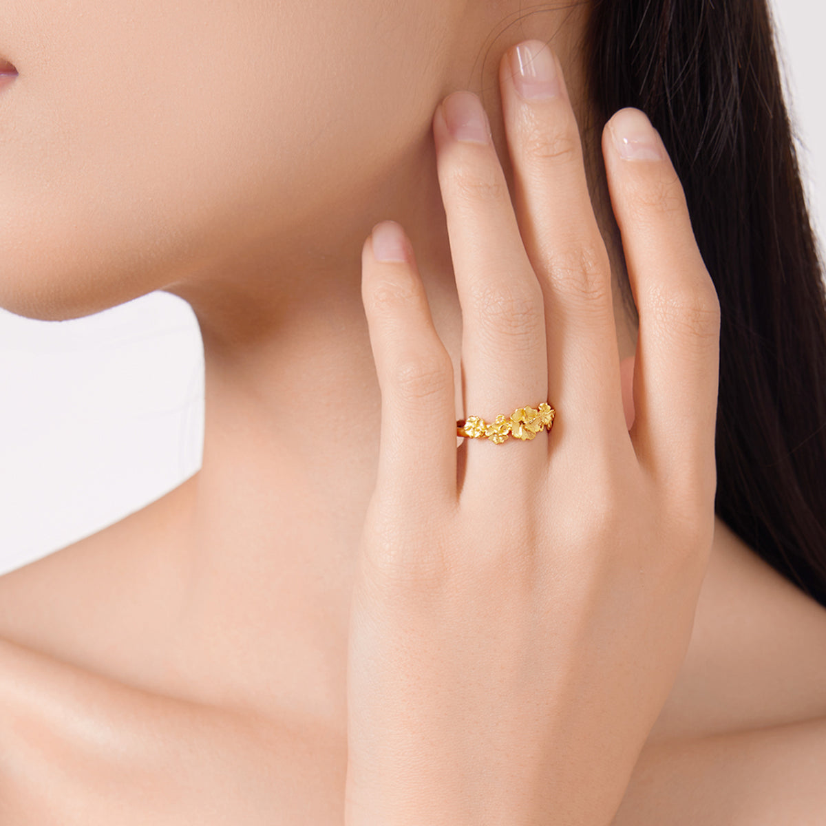 24K Solid‑Gold Multi‑Flower Adjustable Ring