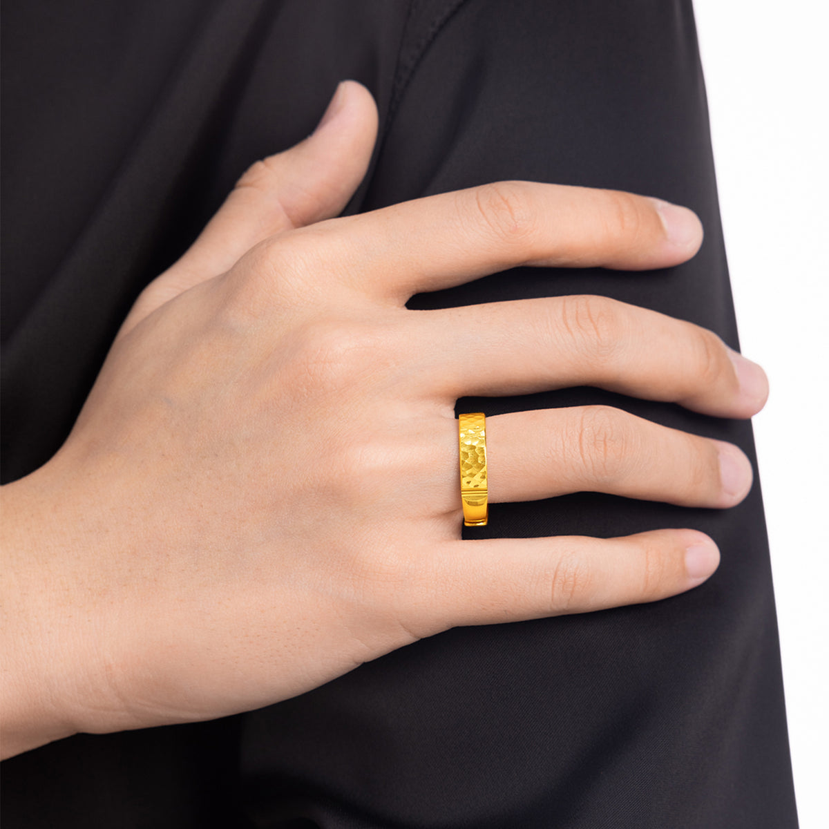 24K Solid‑Gold Hammered‑Finish Adjustable Band Ring