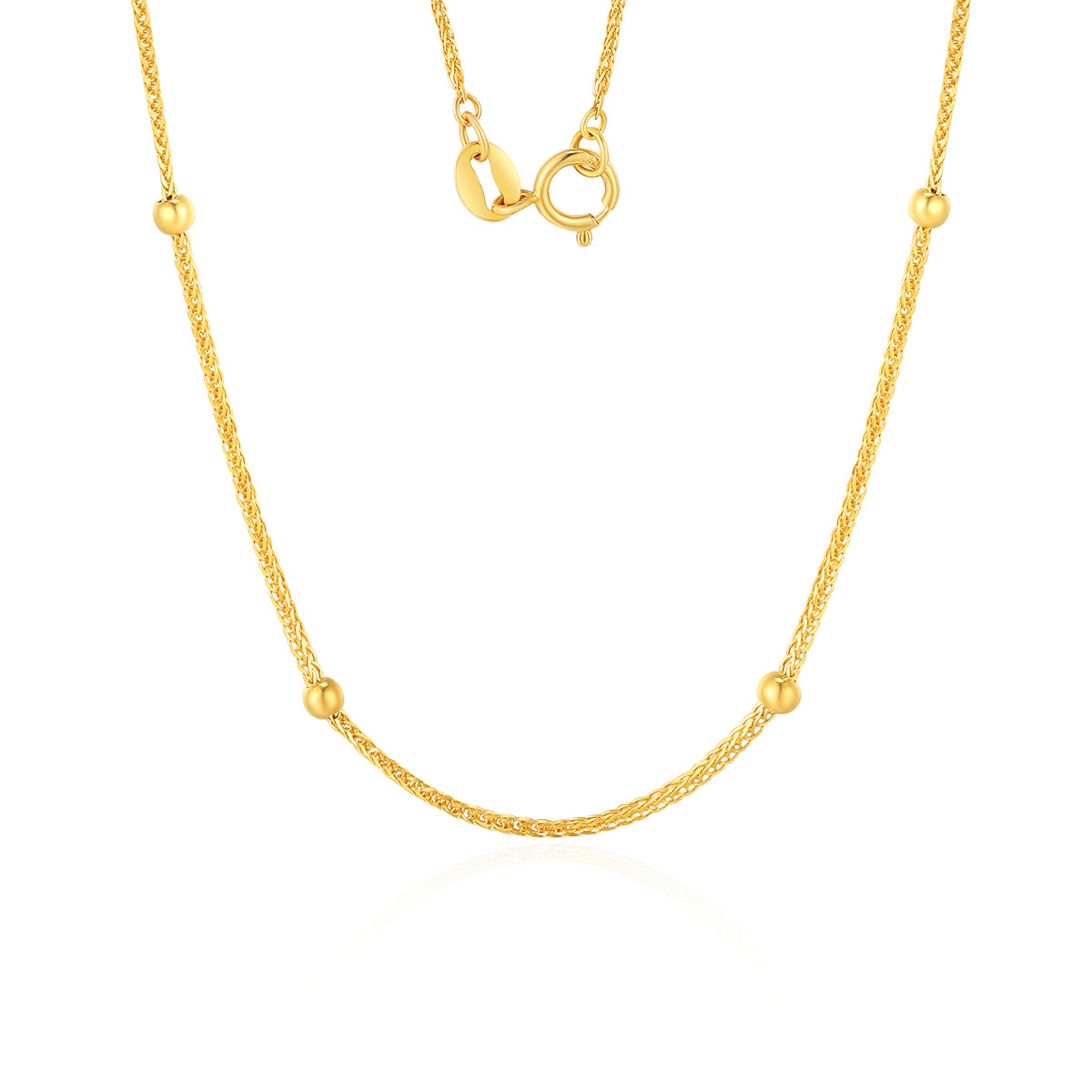 SUNFEEL's 18K Yellow Gold Chopard Link Necklace with Shining Bead Accents: A Glamorous 18-inch Statement Piece