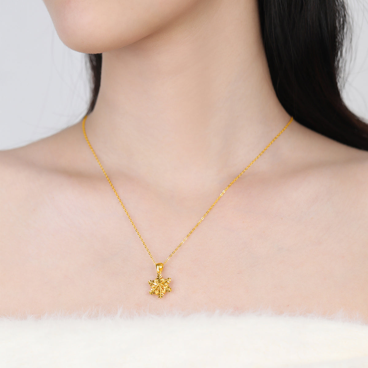 24K Solid‑Gold Snowflake Pendant