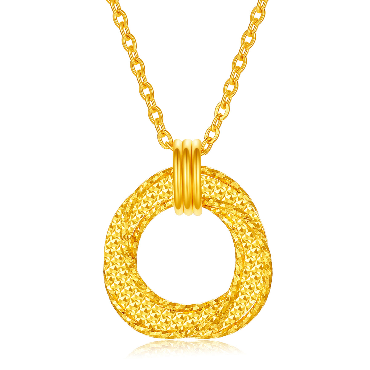 24K Solid‑Gold Intertwined Double‑Ring Pendant