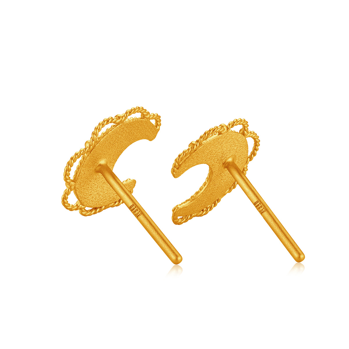 24K Solid‑Gold Crescent Moon Stud Earrings