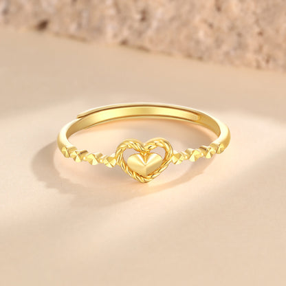 Adjustable 18K Gold Ring with Heart Design for Her - Perfect Romantic Gift