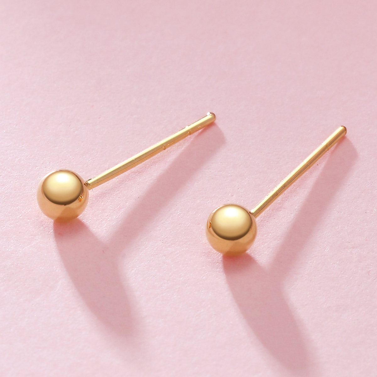 Luxurious 18K Gold Auspicious Bead Earrings with Au750 Healing Studs – Delicate 2.8mm Ball Studs