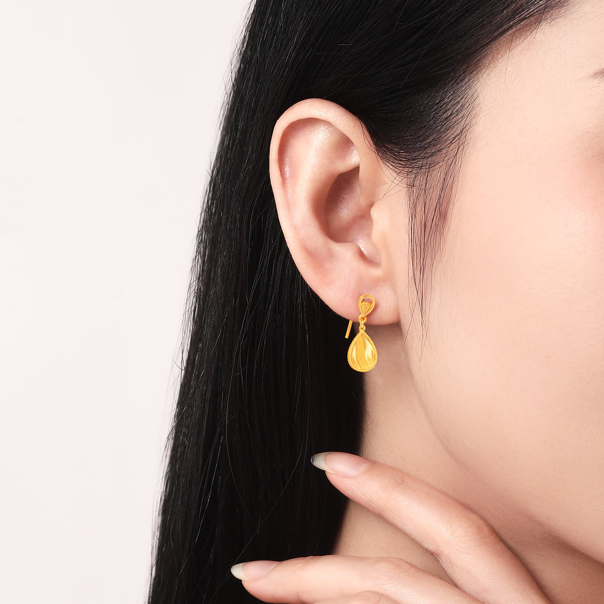 24K Solid‑Gold Teardrop Dangle Earrings