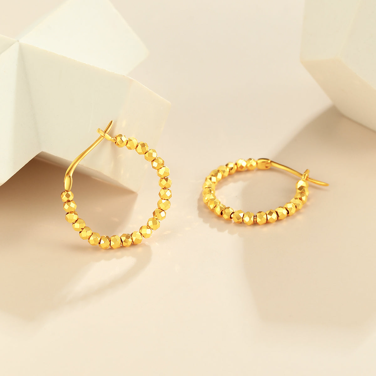 Stylish 18K Gold Geometric Disco Ball Bead Earrings - Perfect Party-Wear Gift for Her