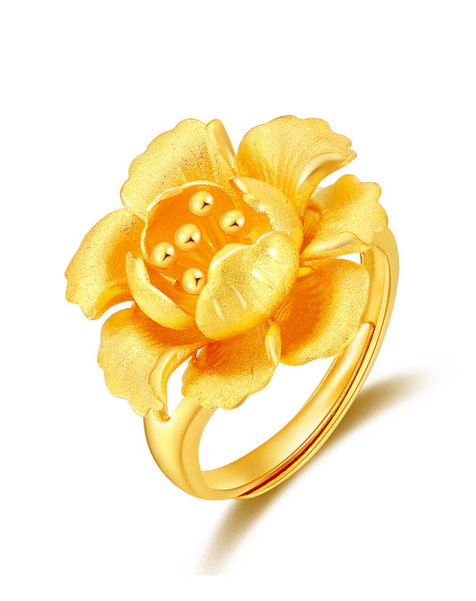 24K Gold Adjustable Peony Ring