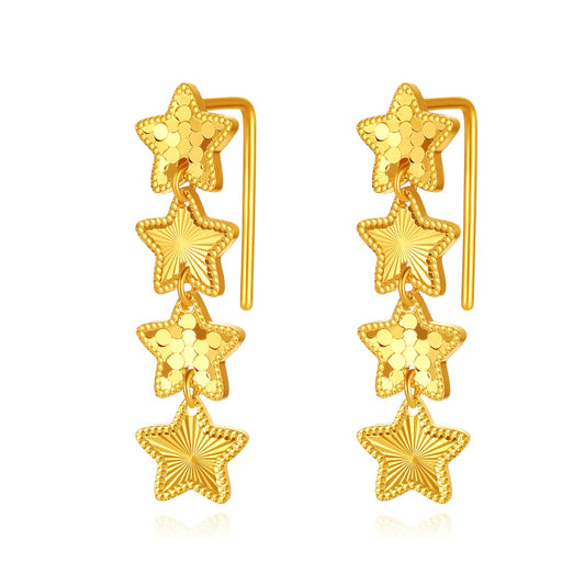 SUNFEEL 24K Gold Star Earrings Pure Solid Gold Dangle Drop Earrings Jewelry Gift for Women