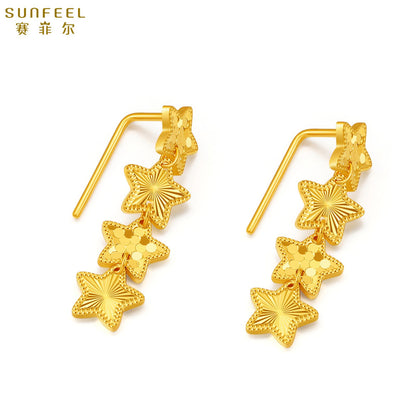 SUNFEEL 24K Gold Star Earrings Pure Solid Gold Dangle Drop Earrings Jewelry Gift for Women