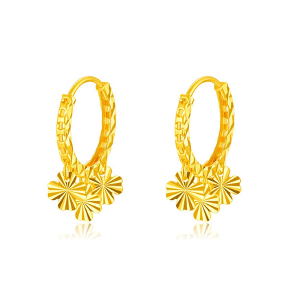 SUNFEEL 24K Gold Flower Hoops Earrings Dainty Clover Drop Earrings Jewelry Gift for Women