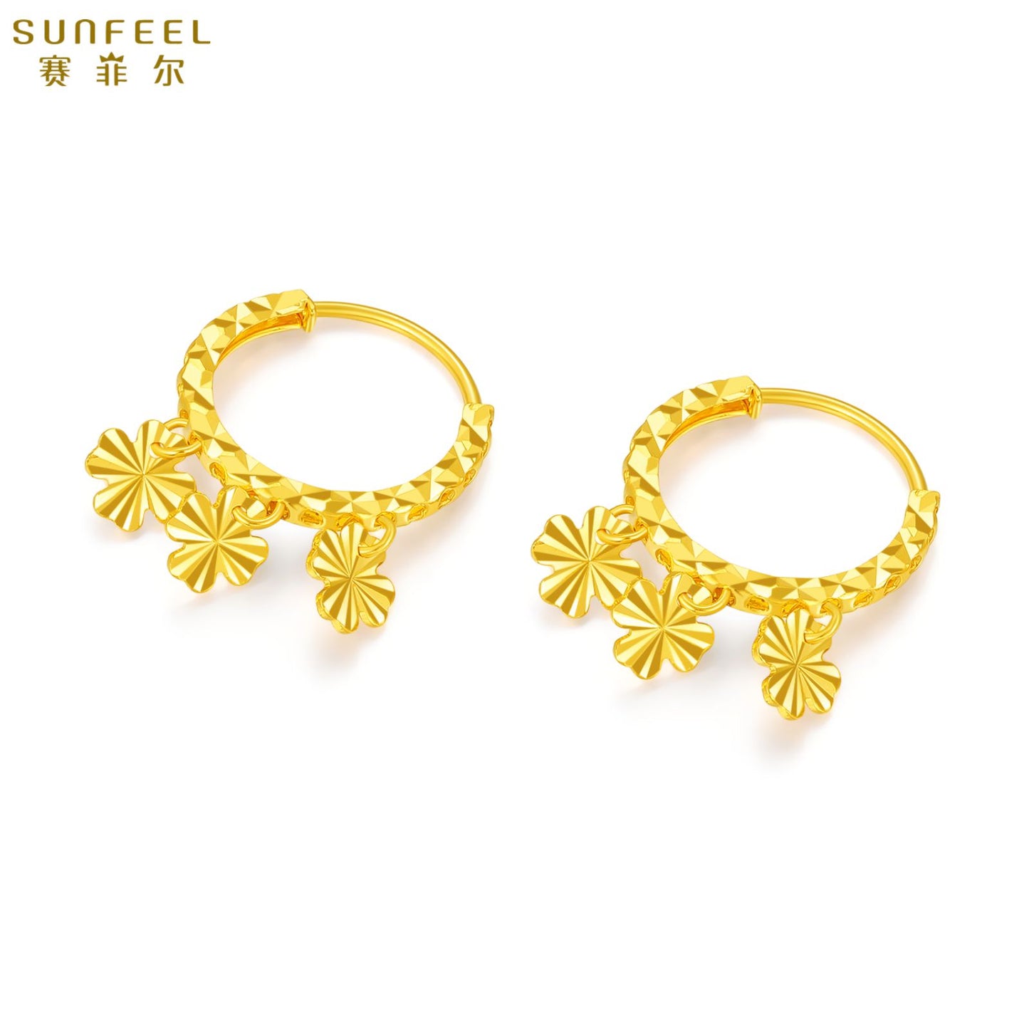 SUNFEEL 24K Gold Flower Hoops Earrings Dainty Clover Drop Earrings Jewelry Gift for Women