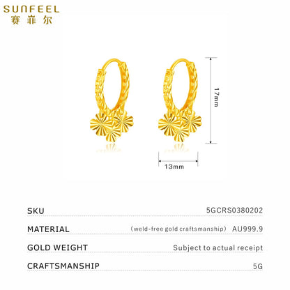 SUNFEEL 24K Gold Flower Hoops Earrings Dainty Clover Drop Earrings Jewelry Gift for Women