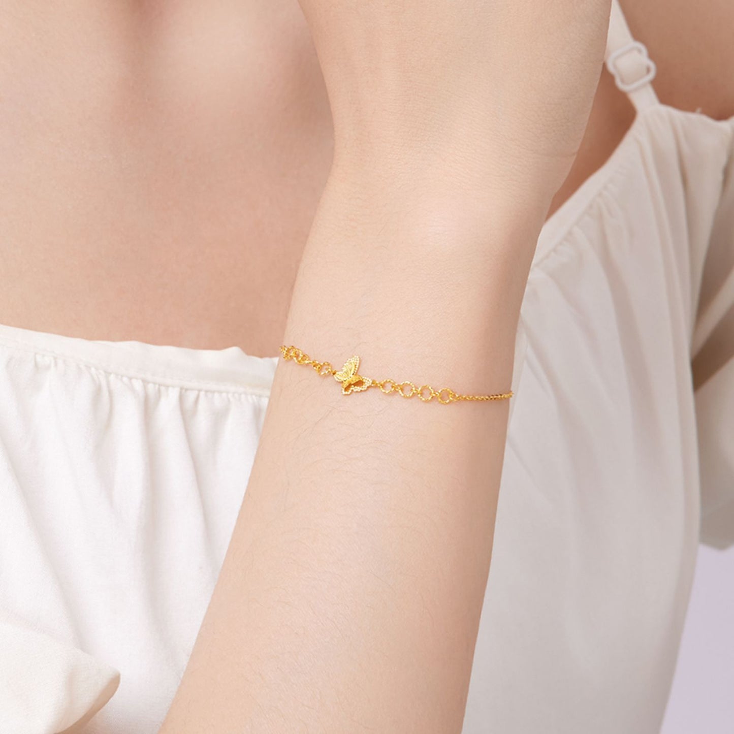 SUNFEEL 24K Gold Butterfly Bracelet Gold Bangles for Women