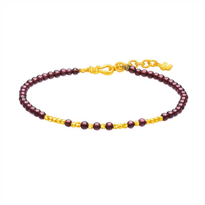 SUNFEEL 24K Gold Garnet Bracelets Gold Beads Bangle Jewelry for Women