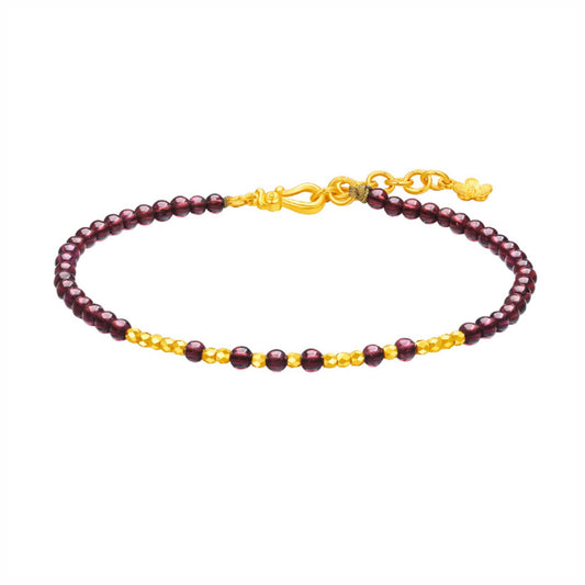 SUNFEEL 24K Gold Garnet Bracelets Gold Beads Bangle Jewelry for Women