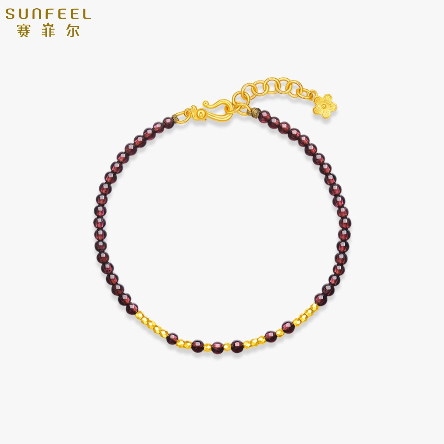 SUNFEEL 24K Gold Garnet Bracelets Gold Beads Bangle Jewelry for Women