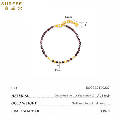 SUNFEEL 24K Gold Garnet Bracelets Gold Beads Bangle Jewelry for Women