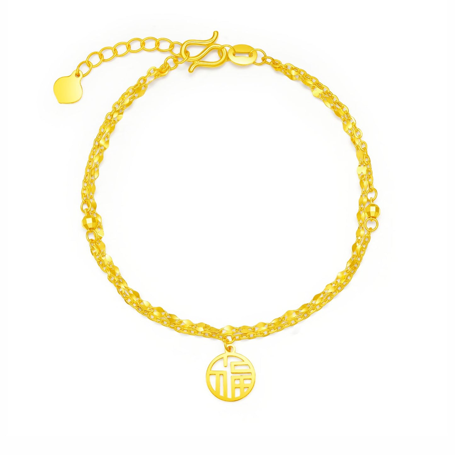 SUNFEEL 24K Gold Double Layer "Fu" Bracelet Gold Chain Bracelets