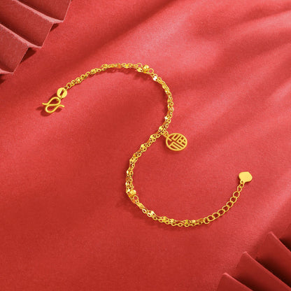 SUNFEEL 24K Gold Double Layer "Fu" Bracelet Gold Chain Bracelets