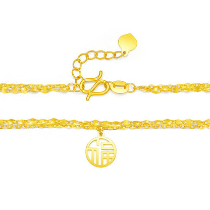 SUNFEEL 24K Gold Double Layer "Fu" Bracelet Gold Chain Bracelets